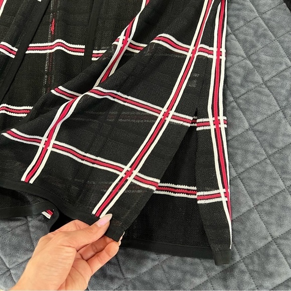Ming Wang XS Black Red Plaid 3/4 Cardigan Knit Lightweight Jacket Top W - Picture 8 of 12